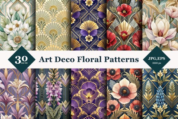 Art Deco Floral Seamless Patterns 02: Vintage Elegance Meets Modern Design