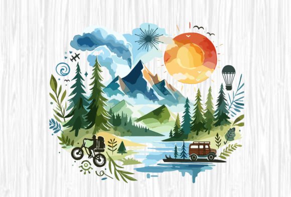 Hand-Painted Hiking Landscape Design