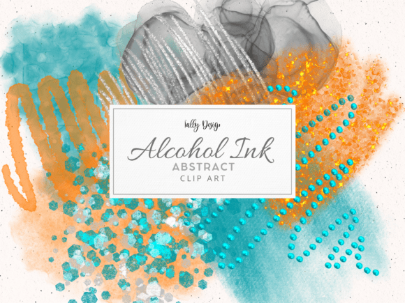 Orange and Teal Alcohol Ink Clip Art