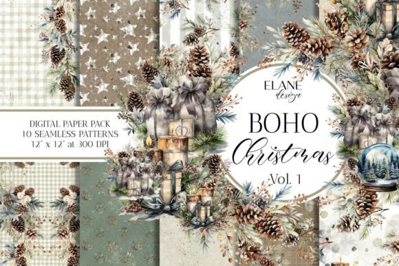 Rustic Christmas Digital Paper, Boho: Creative Uses for Every Holiday Crafter
