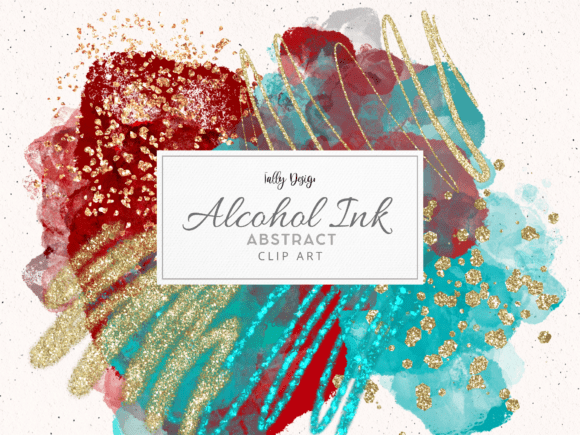 Teal Red Alcohol Ink Abstract Clip Art for Creative Projects
