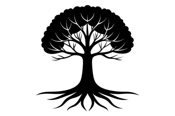 Tree with Roots Clip Art Black: A Minimalist Design Asset for Versatile Creative Use